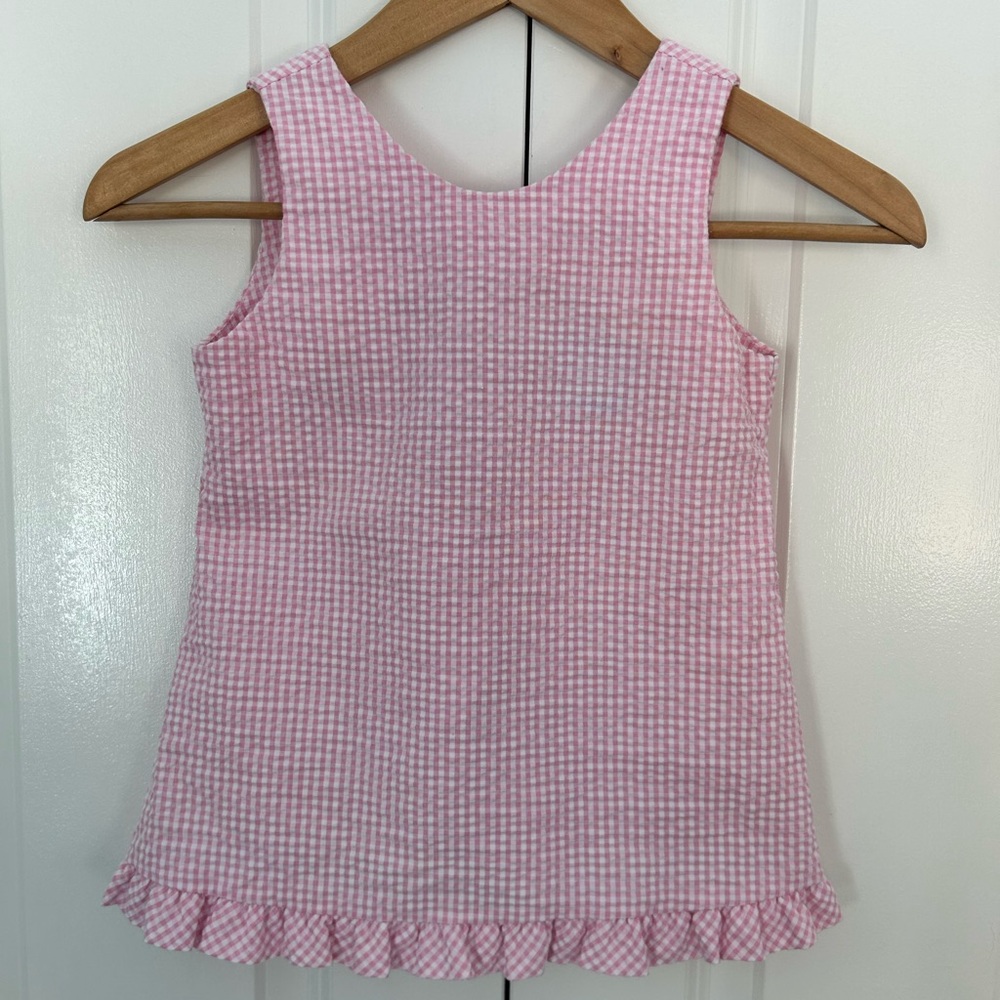 Color Works pink and white seersucker open back top coastal classic preppy 4T